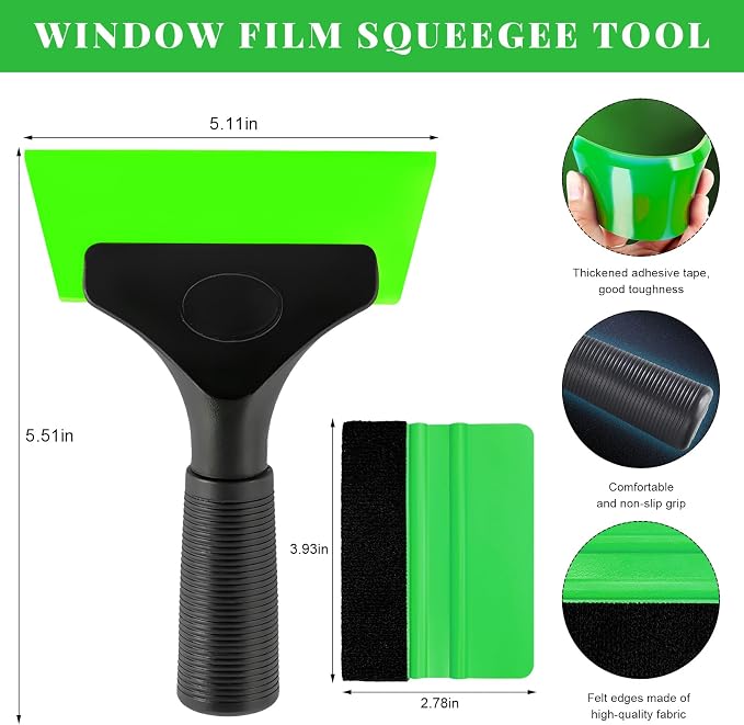 Yourkar 2 PCS Window Tint Kit Tools, Professional Vinyl Wrap Kit with Plastic Squeegee & Felt Squeegee, Universal Privacy Film Installation Tint Tools for Vehicle Glass Home (Green)