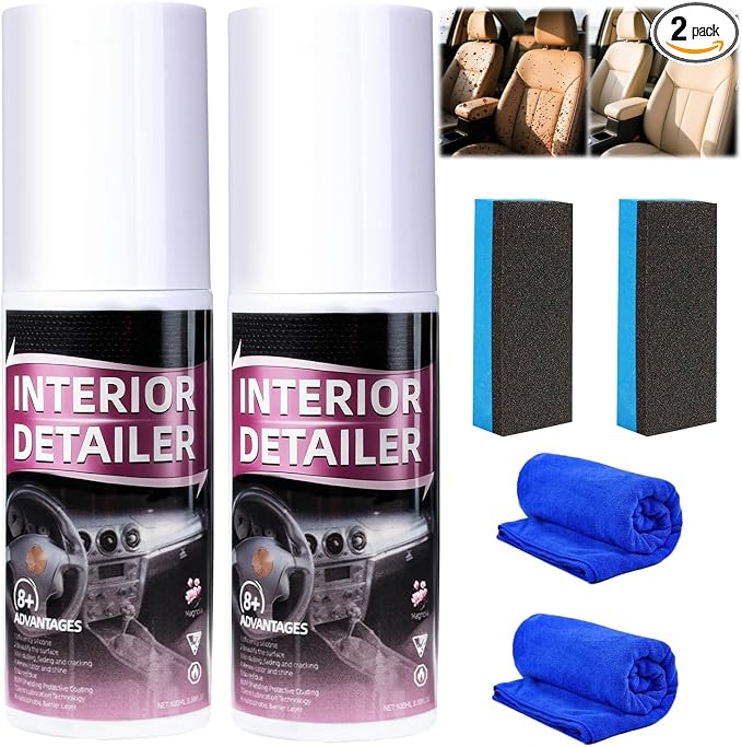 Car Interior Cleaner Spray,Polishing Cleaner-All Purpose Polishing Detailer for Dashboard, Leather, Plastic & Rubber-Advanced Plastic Clarify & Anti-Dust Formula for Auto Detailing(2 Pack)