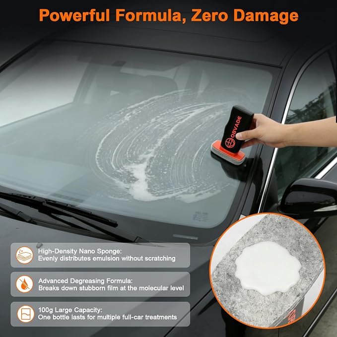 Car Glass Oil Film Cleaning Brush Kit, Windshield Cleaner Tool with Cleaning Emulsion for Auto Windshield Window Mirror, Improve Glass Clarity for Daily Driving