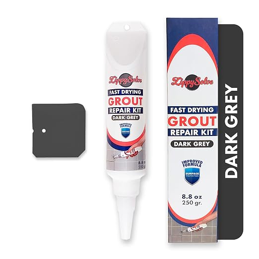 ZippySolve Tile Grout, Repair Kit, Restore & Renew Tile Joints Line, Fast Drying Tile Grout Paint Squeeze Tube for Bathroom Shower Kitchen Floor, Waterproof (8.8 oz, Dark Grey/Anthracite)