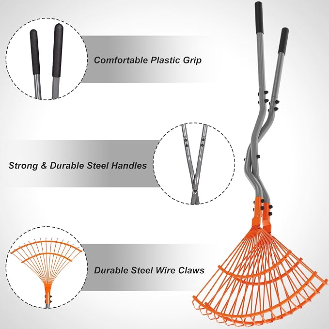 Walensee Leaf Grabber Rake, Long Handle Yard Debris Collector for Lawn | Scoop Leaves, Grass Clippings And Yard Debris Without Bending Or Touching. Steel Claws Secure Waste For Quick Cleanup.