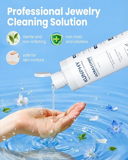 kunphy Ultrasonic Jewelry Cleaner Solution for Gold, Silver, Ring 8.5 oz*2 | Concentrated; for All Ultrasonic Machine; Remove Residue & Grime; Gentle Formula for Non-Porous Stones & Metals