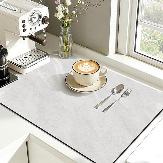 Findosom Dish Drying Mat, 12"x 20" Super Absorbent & Hide Stain Coffee Mat, Cuttable Drying Mat for Kitchen Counter, Coffee Bar Accessories, Under Dish Rack, Espresso Machine, LightGrey-2