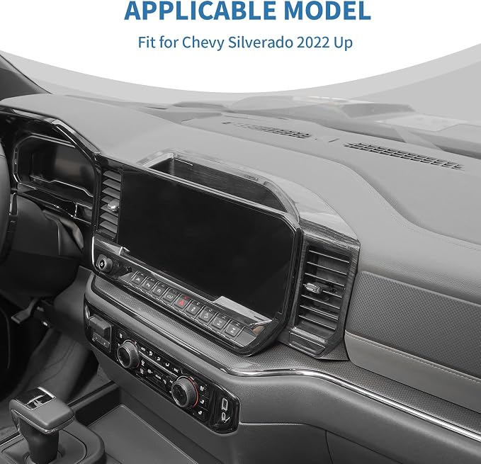 for Silverado Center Dashboard Tray Panel Trim Cover for Chevy Silverado 2022 2023 2024 Black Wood Grain Interior Accessories 2pcs