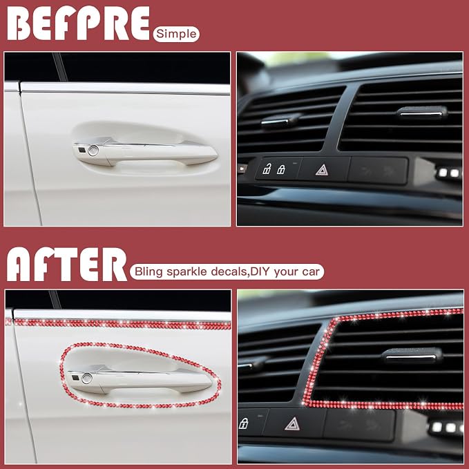 Kingdder 32.8 ft Bling Car Trim Self Adhesive Bling Car Accessories for Women Rhinestone Strip Glitter Diamond Sticker DIY Line Molding Dashboard Decal Shiny Auto Stuff for Interior Exterior Decor