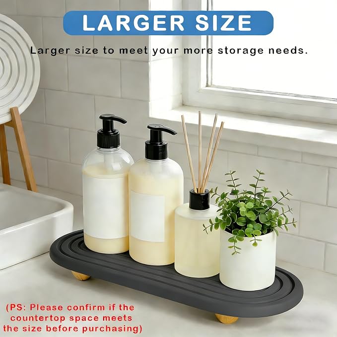 Instant Dry Sink Tray, Anti-Slip Stone Sink Caddy, Durable Kitchen Sink Organizer, Quick Dry Water Absorbing Stone Tray for Bathroom Counter, Stone Soap Tray -Dark Gray