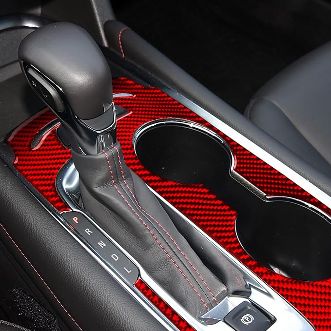 Red Real Carbon Fiber Trim for Chevy Malibu 9th Gen Accessories | for 2016-2024 at Panel Type A Gear Shift Panel Box Cover Sticker Interior Thick Overlay Decal