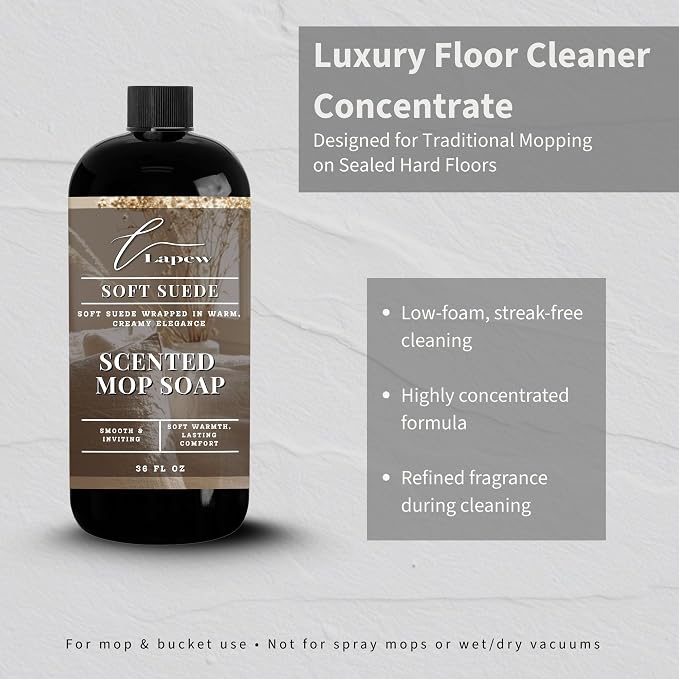 Lapew Soft Suede Scented Mop Soap - Luxury Floor Cleaner Concentrate for Mopping Tile, Laminate, Vinyl & Hardwood | Streak-Free, Low-Foam | 36 oz