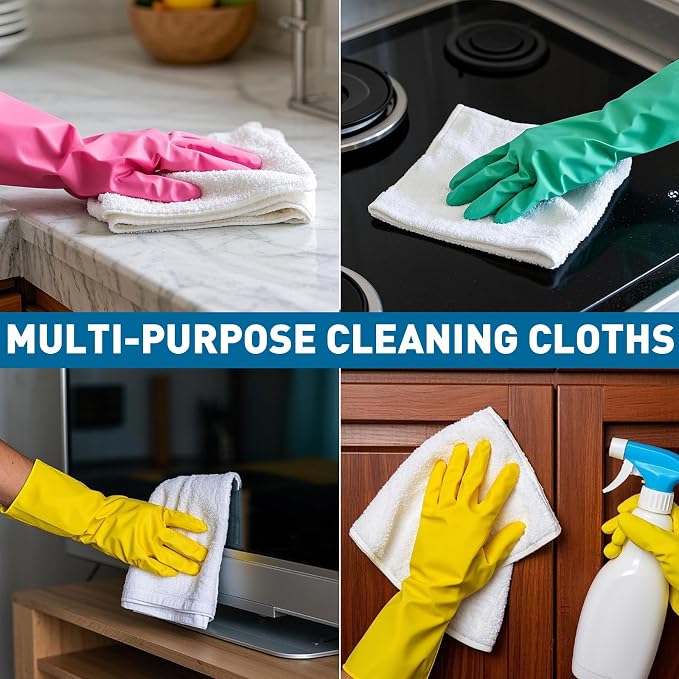 TEAWOO White Microfiber Towels- 50 Pack, Microfiber Cleaning Cloths Bulk, Microfiber Towels for Cars, Cleaning Rags (12x12 inches)