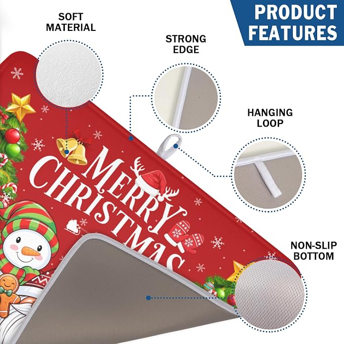 Merry Christmas Dish Drying Mat for Kitchen Counter 18x24 Inch | Xmas Theme Snowman Santa Claus Trees Pattern Dish Drainer Mat Rustic Holiday Absorbent Washable Drying Pad