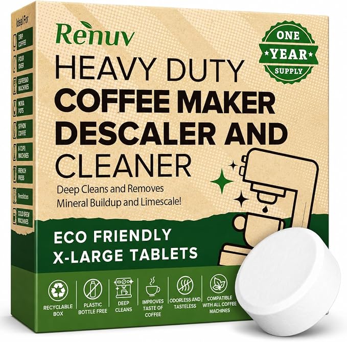 Renuv® Dishwasher Cleaner + Coffee Maker Cleaner Bundle, 12 Tablets Each | Heavy Duty Kitchen Appliance, Deep Cleaning, Descaling and Deodorizing