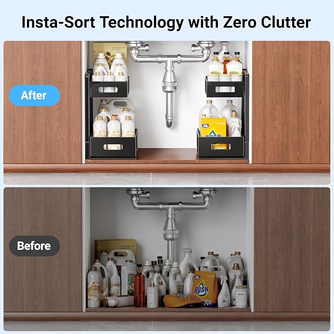 TISTAYA Under Sink Organizer, Metal Under Sink Organizers and Storage, Slide Out Pull Out Cabinet Organizer for Kitchen, Bathroom, Pantry, Laundry, Study, Black