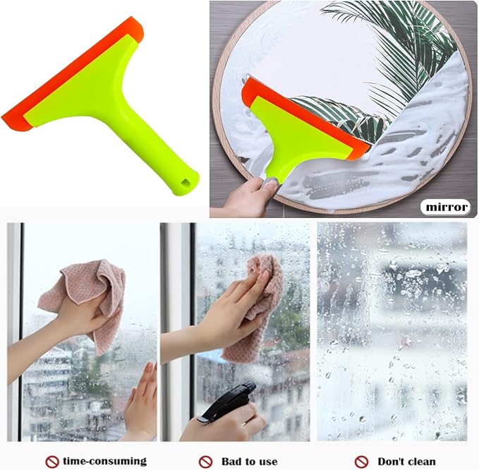 2pcs Silicone Squeegee for Shower Glass Door, Window Cleaning, Auto Water Blade, Water Wiper, Shower Squeegee, 5.9'' Blade and 7.5'' Long Handle for Car Windshield, Window, Mirror, Glass Door.