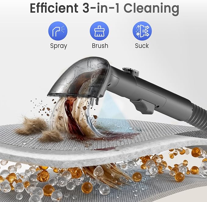 All-in-One Portable Carpet Spot Cleaner Machine, Handheld Upholstery Cleaner with Pet, Shoe & Window Brush Heads, & Cleaning Solution for Home Fabric, Car Glass & Shoe Stain Clean