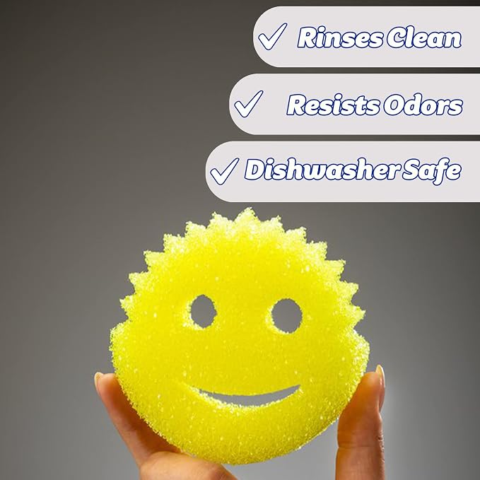Scrub Daddy Original Dish Sponge Twin Pack, Smiley Face Sponges for Cleaning & Washing Up - Multipack Kitchen Non Scratch Scourers with FlexTexture Firm & Soft Scrubbing, Dishwashing Scrubber - Yellow