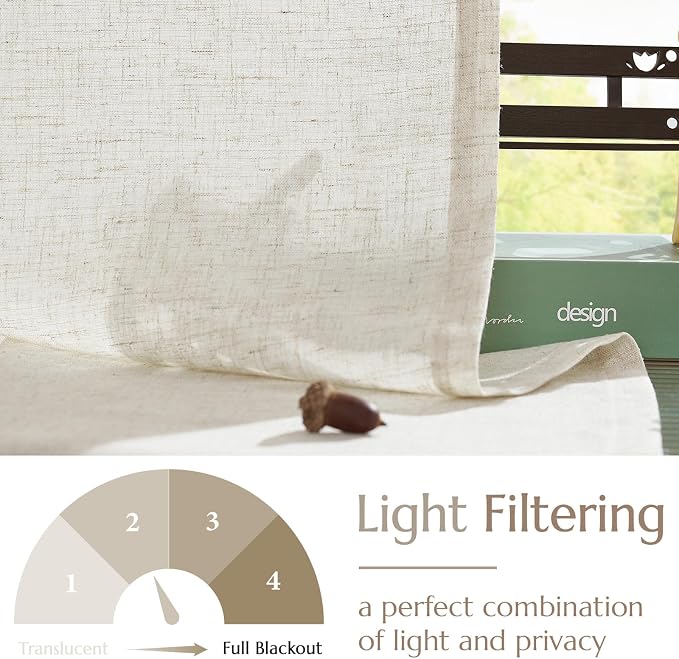 jinchan Tassel Linen Tier Curtain, Back Tab, 50x36, 1 Panel, Natural | Light filtering, rod pocket, cafe curtains, machine washable, small window treatment, boho style, kitchen, laundry room