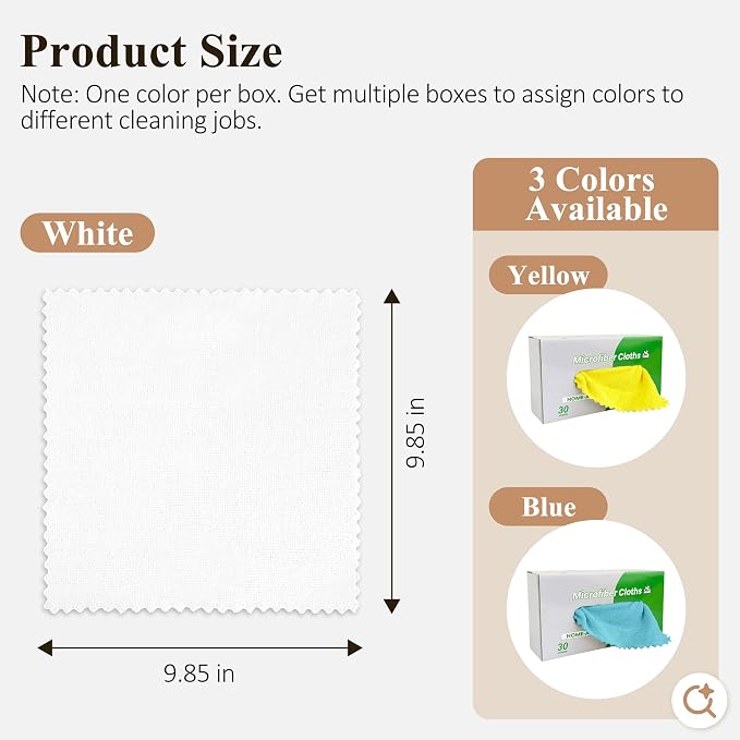 30 Pack Microfiber Cleaning Cloths, Dish Towels for Kitchen, Cleaning Rags for Car, Window, Bathroom, Household, Ultra Absorbent Cleaning Supplies Lint Free Streak Free, Reusable & Washable (White)