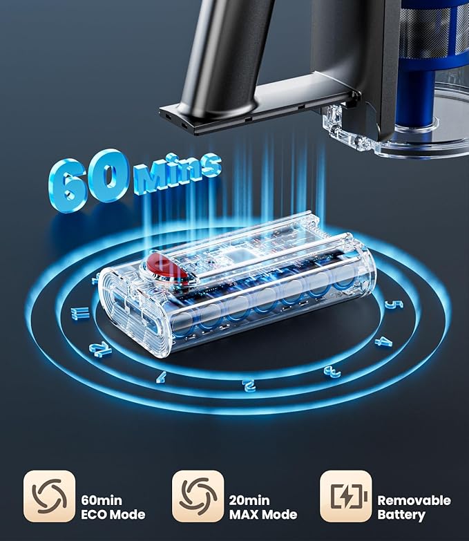 KARDV Cordless Vacuum Cleaner, 500W/40Kpa Vacuum Cleaners for Home, 60Mins Stick Vacuum with LED Display, Anti-Tangle & Wall Mount Charging, 8 in 1 Lightweight Vacuum for Hard Floors Carpet Pet Hair