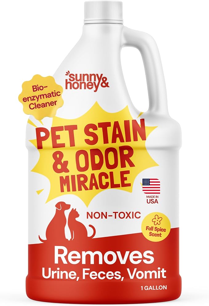 Sunny & Honey Pet Stain and Odor Remover for Carpets, 1 Gallon Spice | USA Made - Enzyme Cleaner for Dog Urine & Poop - Eliminates Set In Stains - Color Safe - For Rugs, Furniture & Car Seats