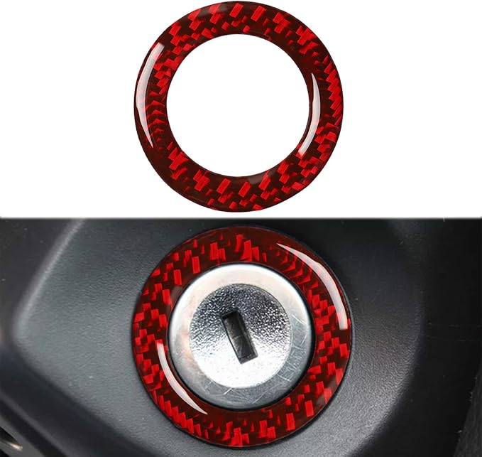 Real Carbon Fiber Trim for Ford Mustang Accessories | for 2009 2010 2011 2012 2013 Ignition Switch Cover Engine Start Stop Key Ring Interior Thick Overlay Decal
