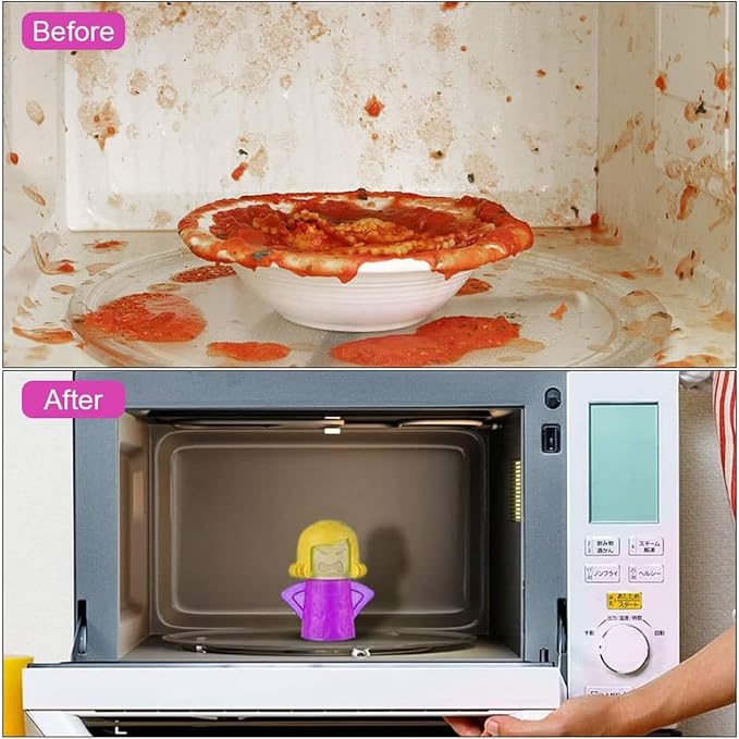 Angry Mom Microwave Oven Steam Cleaner and Chilly Freezer Odor Absorber Deodorizer Equiment 2 Pcs Kitchen Gadget Tools Quickly Removes Stains and Odors (Purple & Teal)