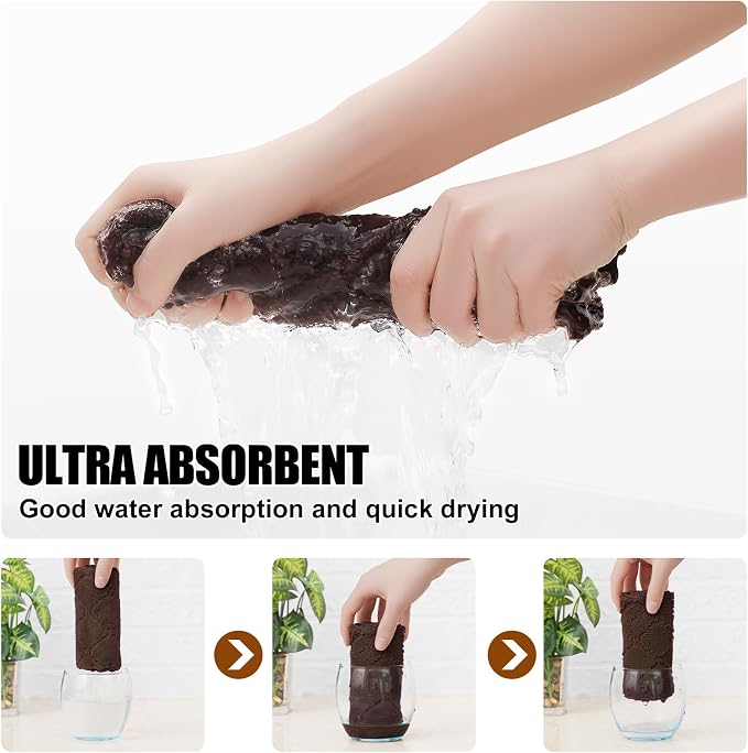 Homaxy 24 Pack Kitchen Dish Cloths (10 x 10 Inches, Brown), Super Soft and Absorbent Coral Velvet Dish Towels, Nonstick Oil Fast Drying Microfiber Cleaning Cloth, No Lint Household Dishcloths