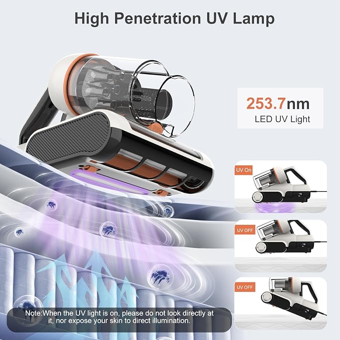 Bestauty Bed Vacuum Cleaner, 500W Mattress Cleaner with UV, 7-16Kpa 2 Levels of Adjustable Powerful Suction Mattress Vacuum Cleaner, 6 Stage Filtration System for 99.9% Filtration, Lightweight, Corded