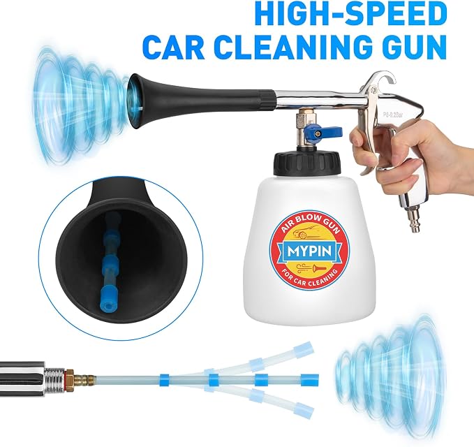 Aluminium Car Cleaning Gun Set with Tapered Nozzle, Car Air Blow Clean Gun | 6-9.2Bar High Pressure Cleaning Gun with 2 Set Nozzle, 1L Bottle, Auto Detailing Tool for Deep Cleaning Interiors/Exteriors