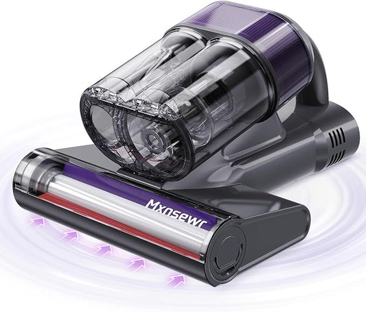 Mxnsewr Mattress Vacuum Cleaner, Ultrasonic Bed Vacuum Cleaner with 18Kpa Strong Suction, 150°F Heat & 253.7nm UV-C Light, Intelligent Dual Cup, One-Click Dust Removal for Bed, Sofa, Carpet, Gray