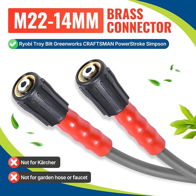 YAMATIC Upgraded Flexible Pressure Washer Hose 25FT 1/4", 3200 PSI Non-Kink Replacement with M22-14mm & 3/8" Quick Connect Adapters, Extension for Gas Power Washer Troy-Bilt Ryobi Honda Craftsman