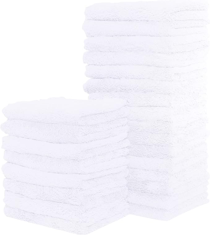 Sunny zzzZZ 24 Pack Kitchen Dishcloths - Does Not Shed Fluff - Reusable Dish Towels, Dish Cloths, Super Absorbent Coral Fleece Cleaning Cloths, Nonstick Oil Washable Fast Drying, 7 x 9 Inch (White)