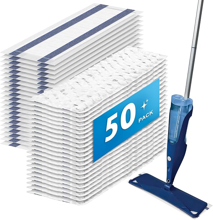 50 Pack Disposable Microfiber Cleaning Mop Pads for Bona Mop Series | Heavy Duty Disposable Sweeping Pad Replacement Refill