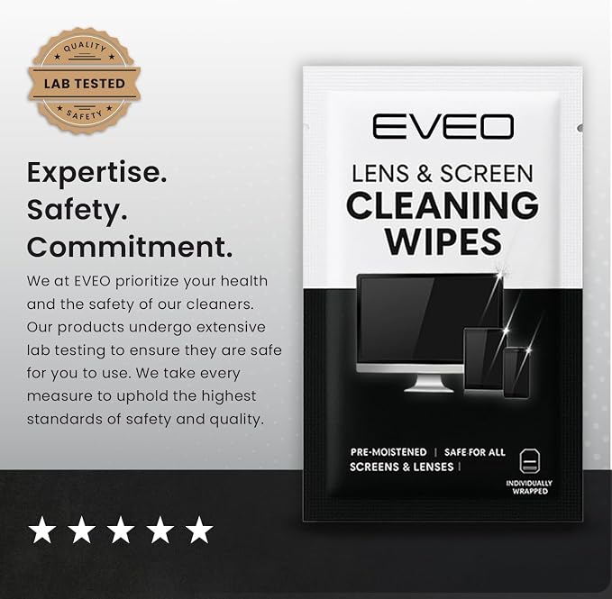 EVEO Screen Wipes (150 Pack) - Electronic Wipes, Computer Screen Cleaner Wipes for Electronics | Computer Screen Wipes Phone Wipes & Lens Wipes for PC, Laptop, Phone, Car & More - Microfiber Included