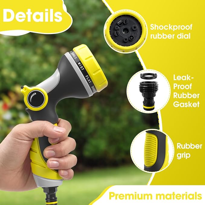 Garden Hose Nozzles,Hose Spray Nozzle with Adjustable 10 Watering Patterns | Slip Resistant High Pressure Thumb Control Water Hose Nozzle Sprayer for Plants & Lawns Watering Car Washing and Pet Bathing