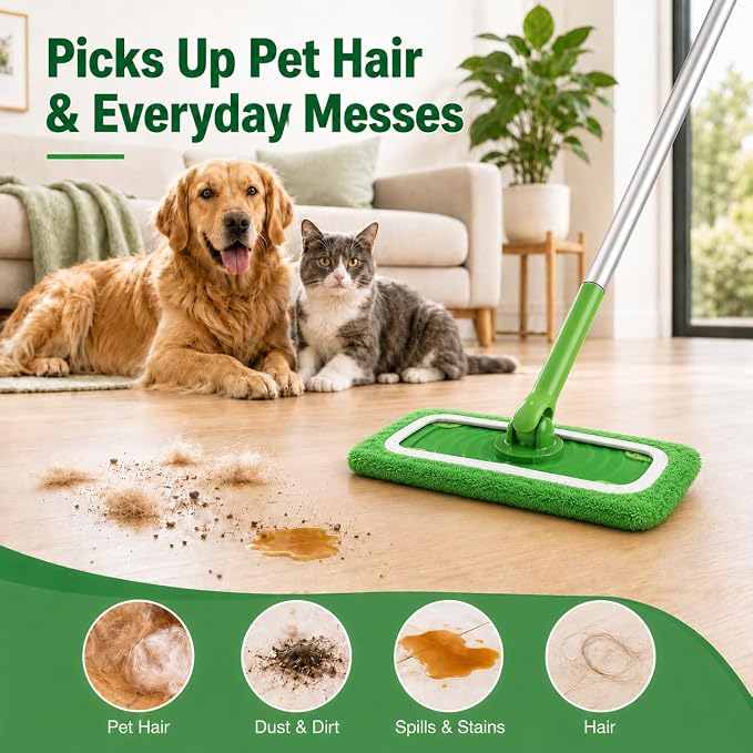 16 Pack Reusable Microfiber Mop Pads Compatible with Swiffer Sweeper, Washable Wet & Dry Mopping Pad Refills for Hardwood, Pet Hair, Laminate, Marble, Multi-Surface Floor Cleaning