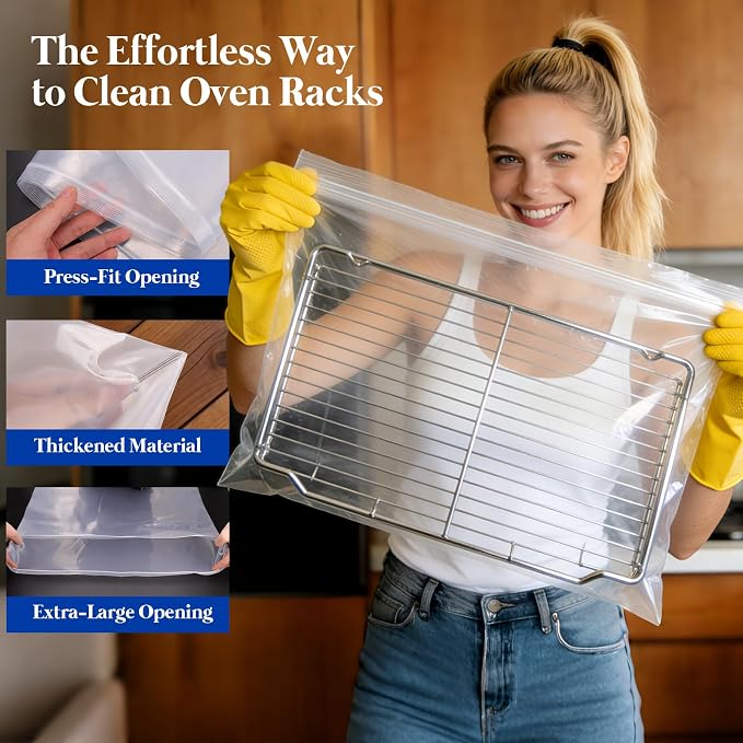 Oven Rack Cleaning Bags 19.6 x 27.5 Inch, 5 Pack | Heavy-Duty, No-Scrub Soaking, Side Zipper Opening, Reusable, Leak-Resistant
