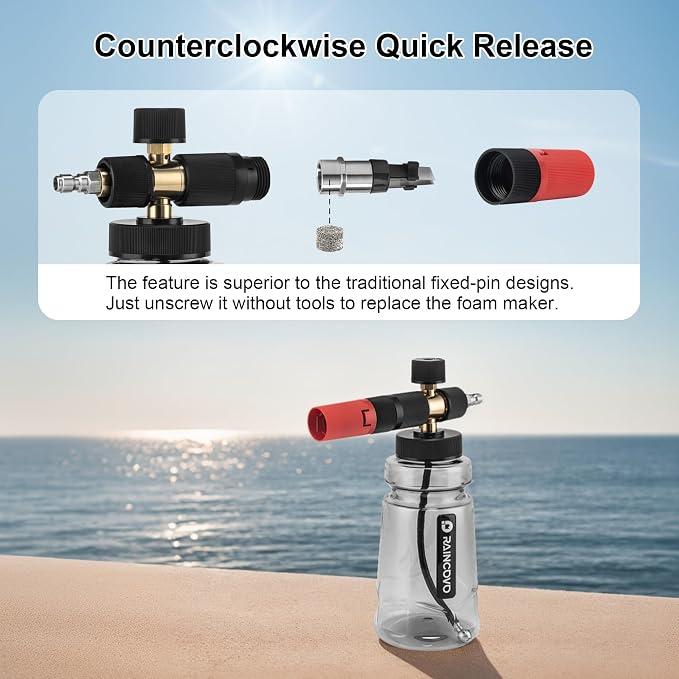 Raincovo Foam Cannon Wide Mouth for Pressure Washer, Snow Pro | Thick Snow Foam Lance for Car Wash, Adjustable Soap Cannon with 1/4 Inch Quick Connector, Additional 1.1mm Orifice Nozzle