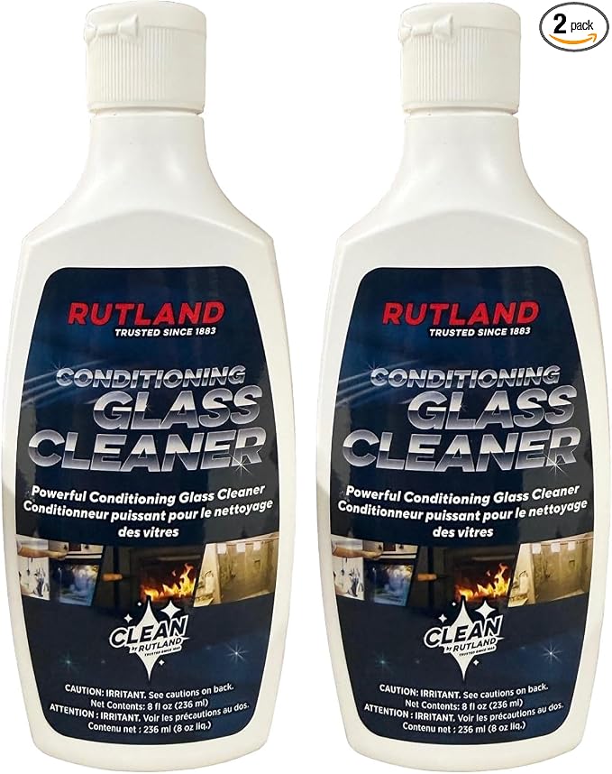 Rutland Hearth and Grill Conditioning Glass Cleaner, USA-Made Fireplace and Wood Stove High Temperature Glass & Stovetop Cleaner, RTV Silicone Layering Formula, 8 Oz (Pack of 2)