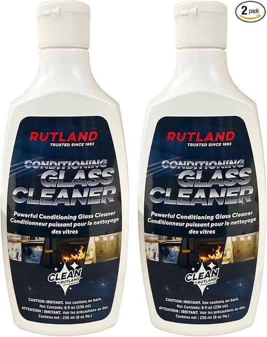Rutland Hearth and Grill Conditioning Glass Cleaner, USA-Made Fireplace and Wood Stove High Temperature Glass & Stovetop Cleaner, RTV Silicone Layering Formula, 8 Oz (Pack of 2)