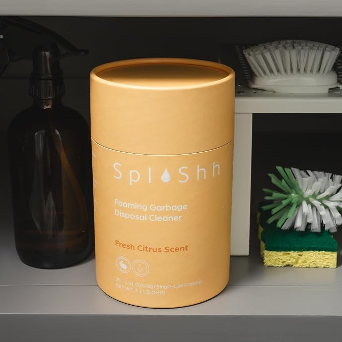 SplaShh Foaming Garbage Disposal Cleaner and Deodorizer, 25 Instant Foaming Powder Packets, 12-Month Supply, Mild Citrus Scent, Kitchen Sink Disposer Cleaner, Drain Odor Eliminator & Freshener