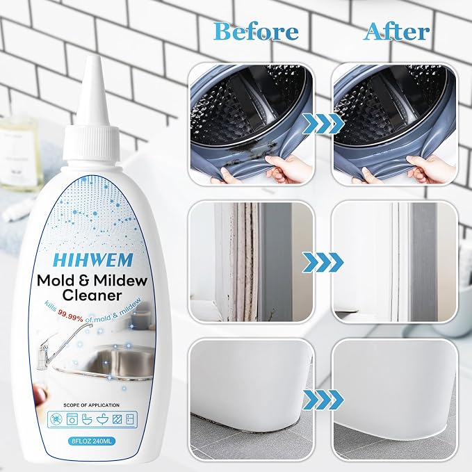 HIHWEM Mold Mildew Remover Gel Washing Machine Cleaner Grout Cleaner Household Stain Remover Gel for Home Sink Kitchen Showers 8 fl.oz