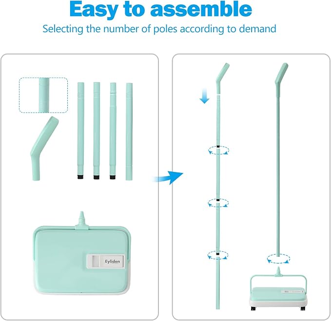Eyliden Carpet Sweeper, Mini Size, Manual Sweeping, Mint | Lightweight, Hand Push - No Noise, Non-Electric, Easy Clener, Only for Carpet and Rug Cleaning