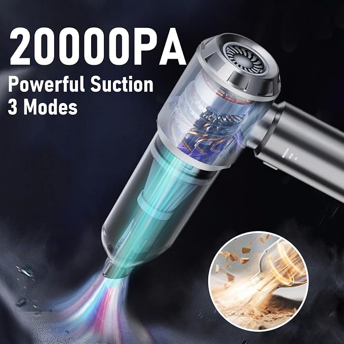 Houscly Car Vacuum Cordless Mini Handhled 4-in-1 High Power Cleaner 20000Pa | Brushless motor-6000mAh-Rechargeable-Duster blower-Pet hair crumb cleaning for car sofa office desk- Ideal gifts for men