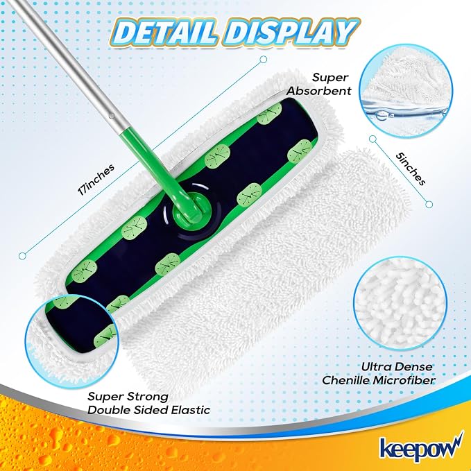KEEPOW Reusable XL Wet Refills Compatible with Swiffer Sweeper XL, X-Large Dry Sweeping Cloths, Wet Mopping Cloths, Washable Microfiber XL Mop Pads Refills for Surface/Hardwood Floor Cleaning, 4 Pack | X-Large Dry Sweeping Cloths, Wet Mopping Cloths, W...