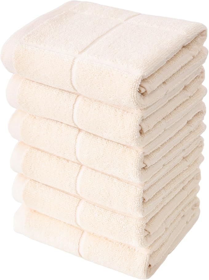 Glynniss Kitchen Towels Pack of 6, Dish Towels for Kitchen Drying Dishes, Cotton Kitchen Hand Towels (Beige, 15x25 inches - 6pcs)