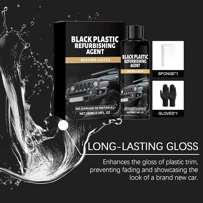 Black Trim Restorer 100ml Detailing | Oxidation Remover with Gloves and Sponge for Detailing Restoration Shine Interior Black Trim Dashboard