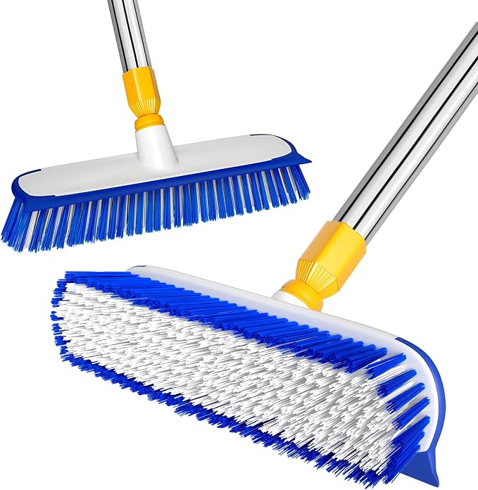 ITTAR 55" Extendable Floor Scrub Brush, 12" Wide Heavy-Duty 2-in-1 Scrub & Squeegee Deck Brush for Tile Grout Shower Floor, Kitchen, Restaurant, Patio & Garage Cleaning