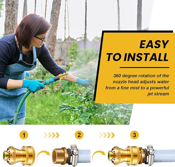 Hotop 9 Pack Big Shot Nozzle Power Brass Hose Nozzle Adjustable Twist Sprayer for Garden (3/4 Inch)