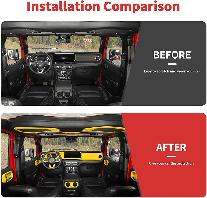 21PCS Full Set Interior Trim Kit for 2024-2026+ Jeep Wrangler JL JLU & Jeep Gladiator JT, Dashboard Side Outlet Door Handle Bowl Headlight Switch Roof Reading Light Cover (Yellow)