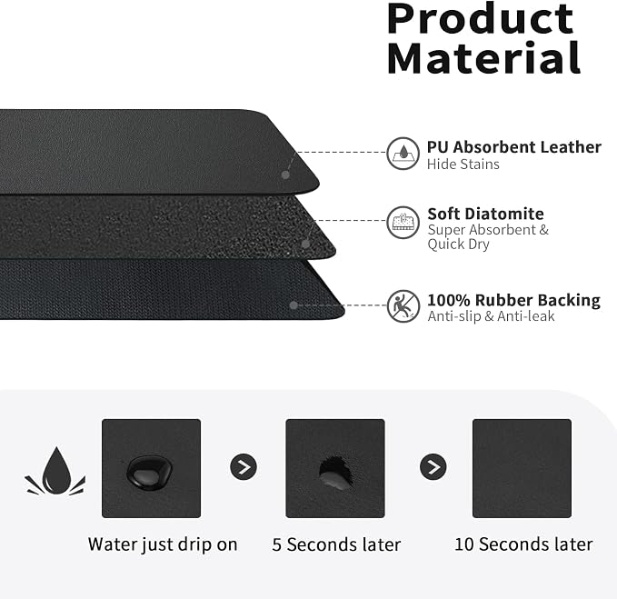 HotLive Dish Drying Mat for Kitchen Counter, Heat Resistant Drainer Mats with Non-slip Rubber Backed, Hide Stain Kitchen Super Absorbent Draining Mat, Easy to Clean Dish Rack Pad, Black 18"x32"